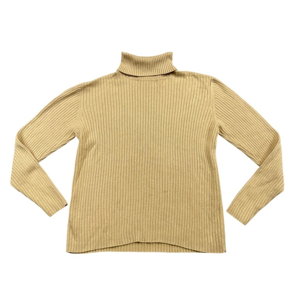 Preview Collection Tan Silk Wool Ribbed Turtleneck Sweater Womens Medium 60685